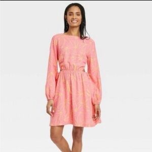 Universal Thread Coral Floral Cut out Long-Sleeve Summer Linen Dress